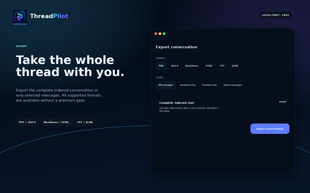 Selezione dei formati e dei messaggi da esportare con ThreadPilot