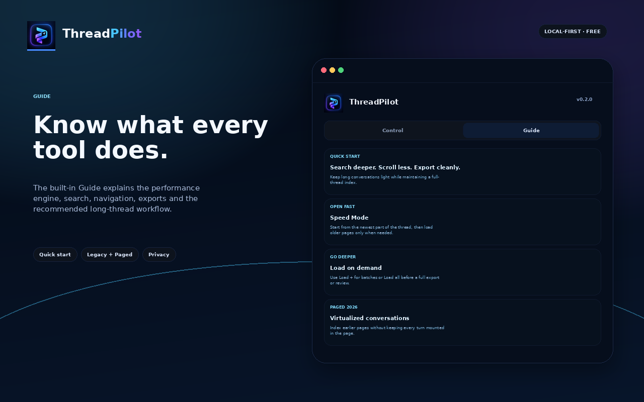 Guida integrata di ThreadPilot per il flusso di lavoro sulle conversazioni lunghe