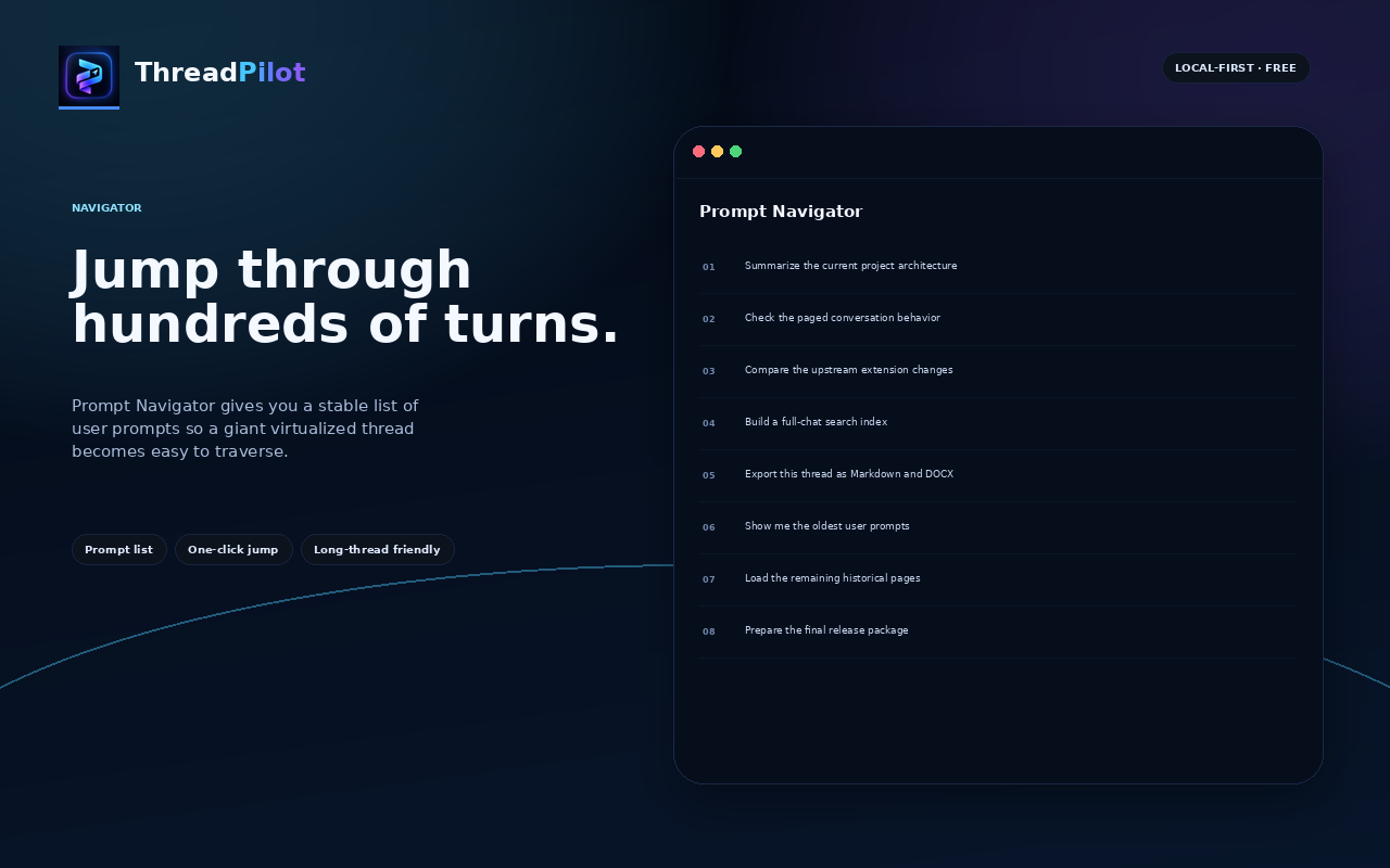 Prompt Navigator di ThreadPilot per raggiungere rapidamente i turni precedenti